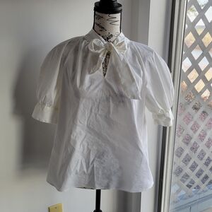 Worthington White Tie-Neck Puff Sleeve Blouse